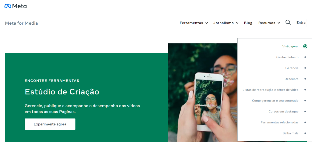 estúdio de criação da Meta permite agendar publicações de duas redes sociais: Instagram e no Facebook)