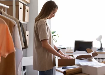 mulher-empacotando-roupa-logistica-reversa