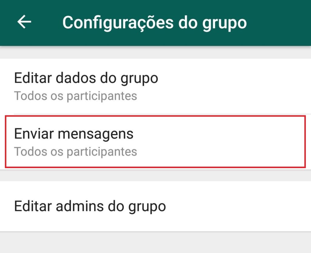 print exibe as configurações de um grupo no whatsapp