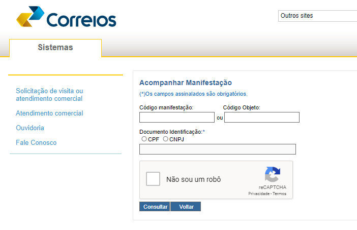 acompanhar manifestação correios 