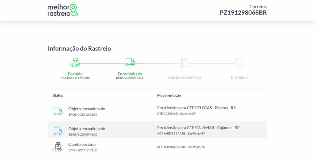 Acompanhe as etapas do envio da sua encomenda com o Melhor Rastreio.
