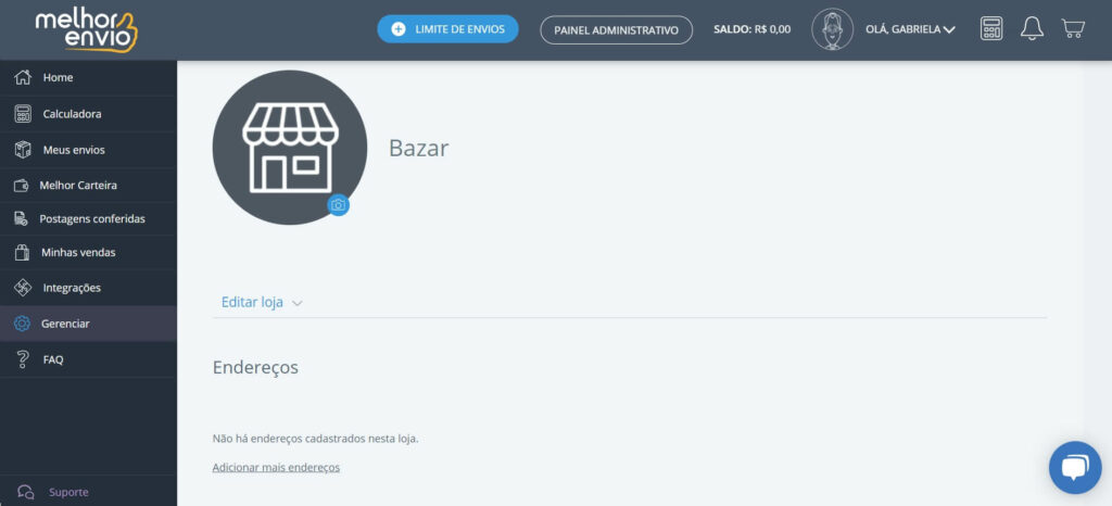 Cadastre o endereço da sua loja.