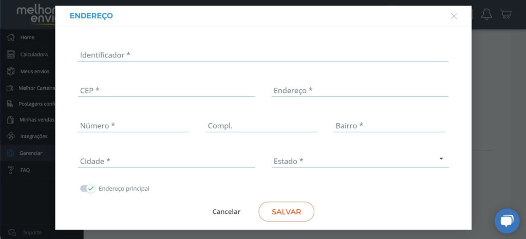 Novos endereços aparecem como opção de remetente.