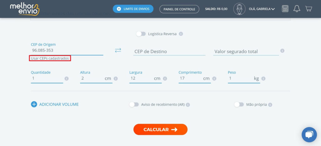 Usar CEPs cadastrados.