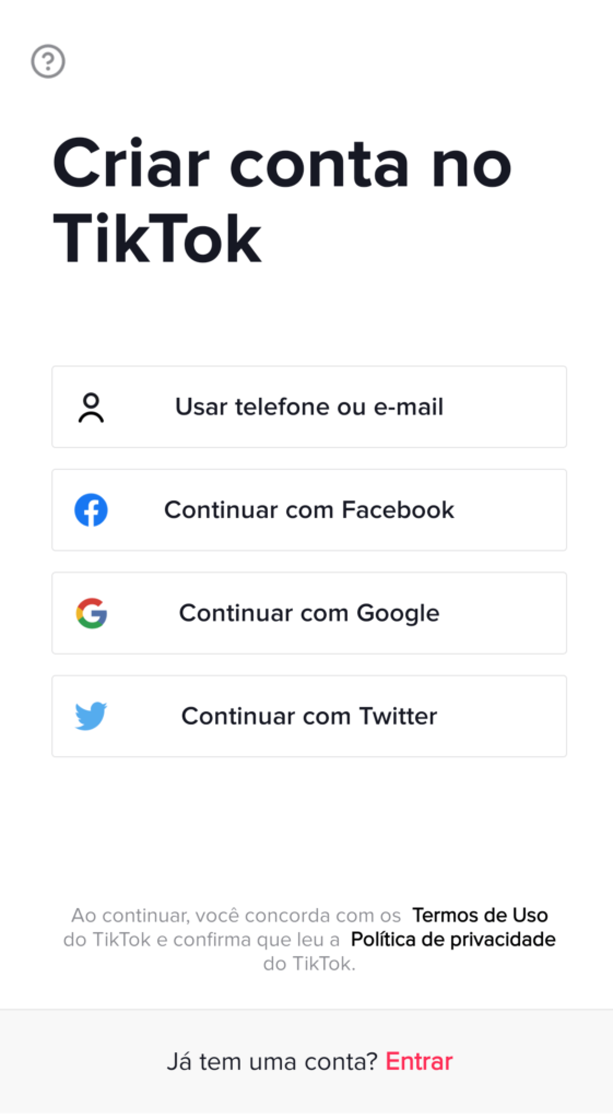 Criar uma conta no TikTok para vender