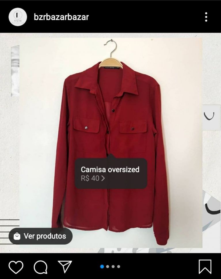 Camisa social vermelha oversized na loja do Instagram