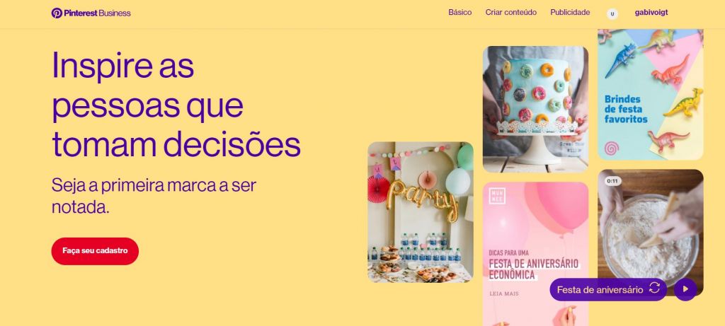Print do cabeçalho do Pinterest Business