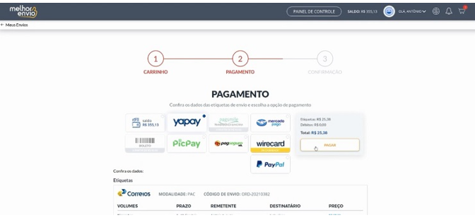 Selecione o método de pagamento