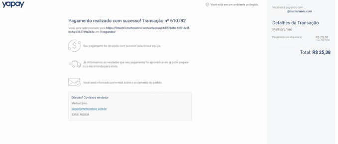 Detalhe da transação efetuada