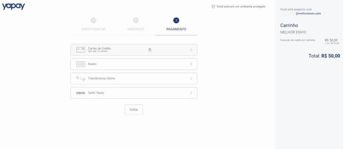 Selecione o método de pagamento e confirme a operação