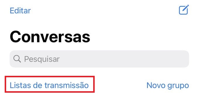 tela da lista de transmissão no WhatsApp para IOS
