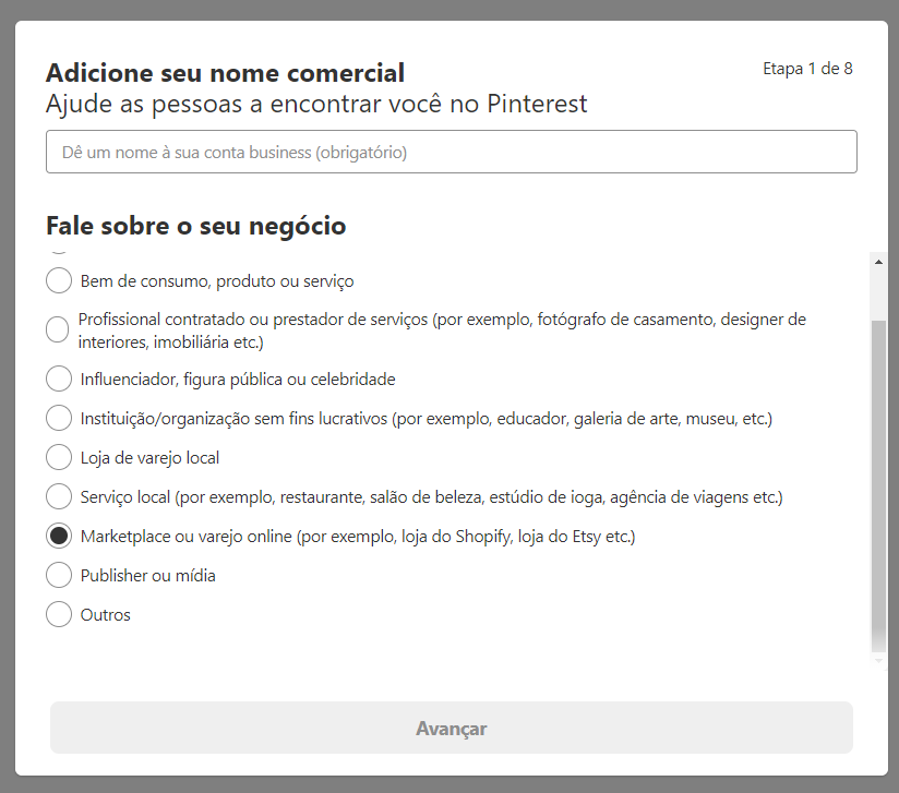 processo de criar conta business no pinterest é bem simples