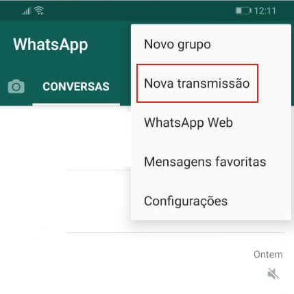 tela da lista de transmissão no WhatsApp para Android