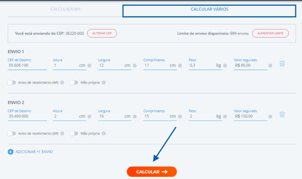 como contratar frete vários volumes