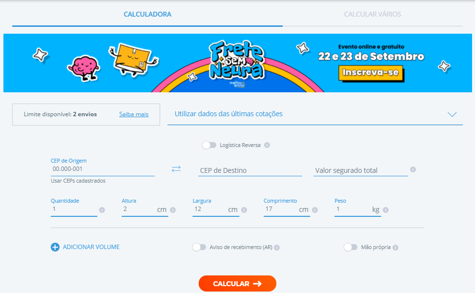 Calculadora Melhor Envio