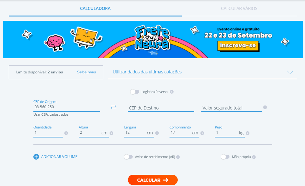 frete fixo calculadora do melhor envio