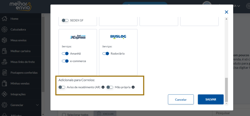 serviços adicionais dos Correios
