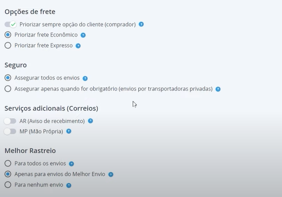 opcoes de frete para ecommerce