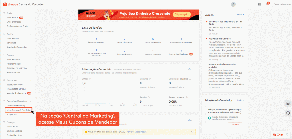 Como criar e oferecer cupom de desconto na shopee