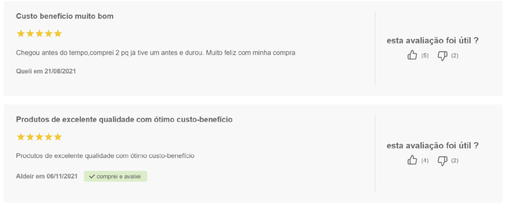 Gatilho da prova social. Recomendações dos próprios usuários