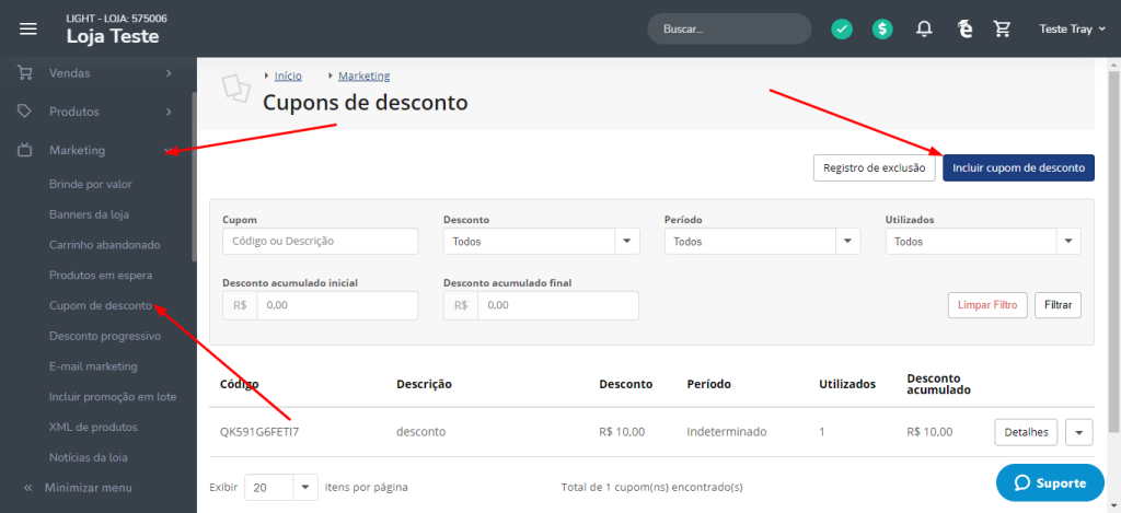Como criar e oferecer cupom de desconto na Tray