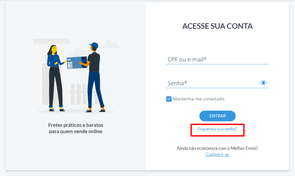 recuperar senha Melhor Envio