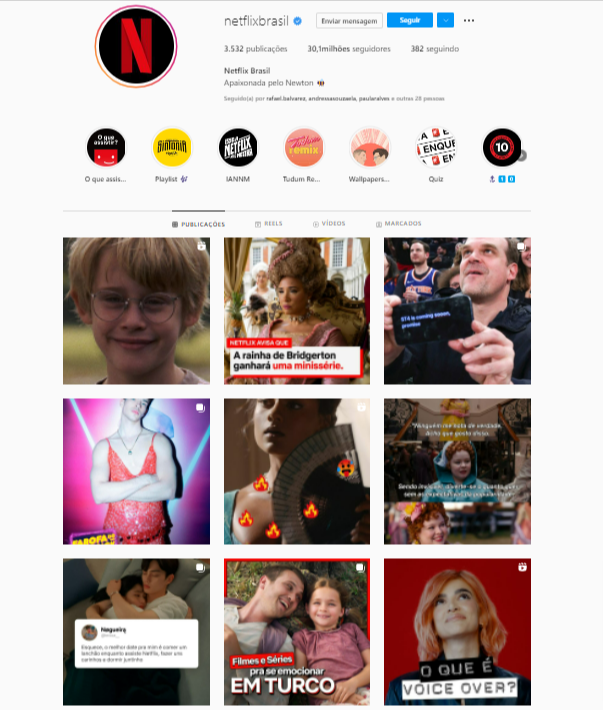 Perfil do Instagram do Netflix Brasil