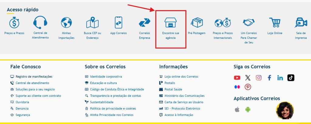 tela mostrando a opção correta a ser marca: a opção encontre a sua agência