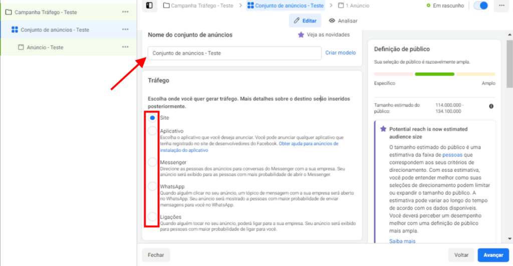 conjunto de anúncios