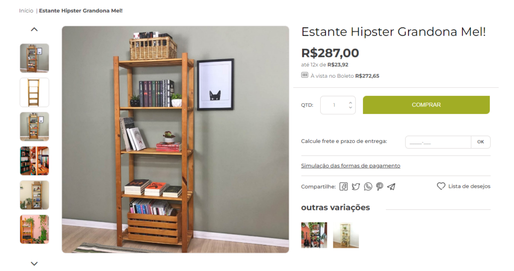 Exemplo de anúncio de venda de estante hipster no tadah