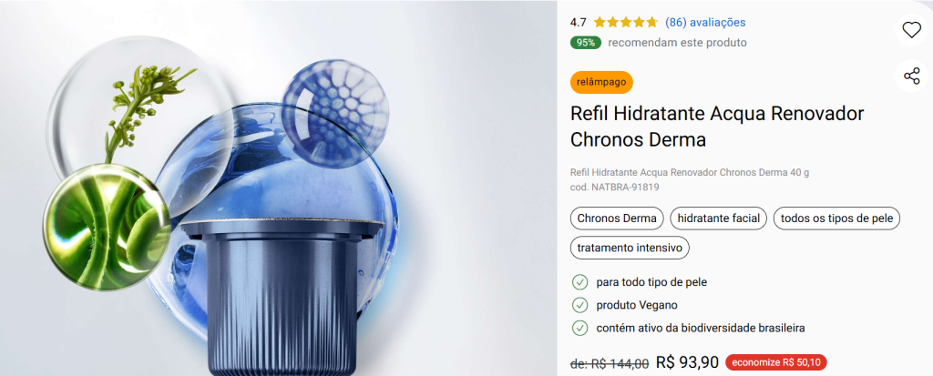 Exemplo de anúncio de refil hidratante da natura. 