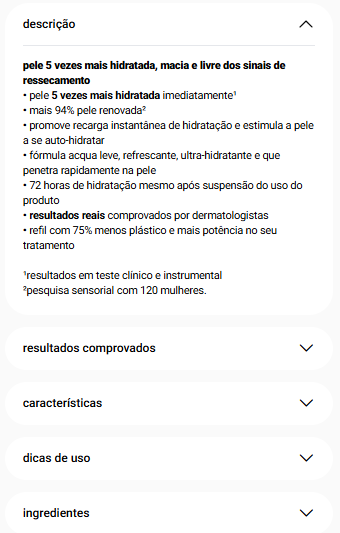 Exemplo de descrição de produto da natura. 