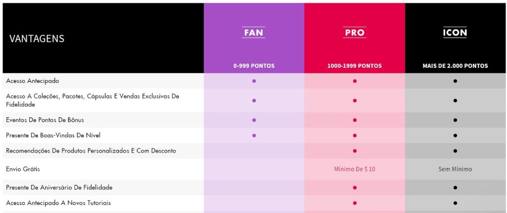 Exemplo de gamificação mostrando as vantagens e níveis. 