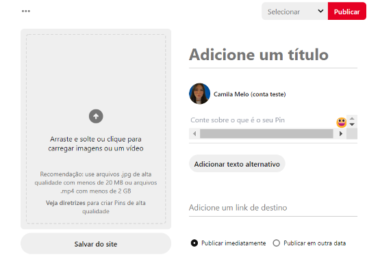 Criação de pin de conteúdo