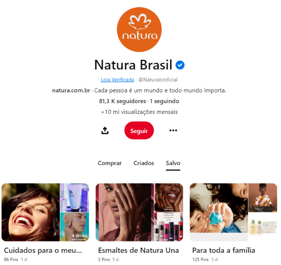 Perfil da "Natura" no pinterest