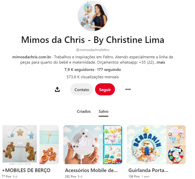 Perfil "Mimos da Chirs" no pinterest