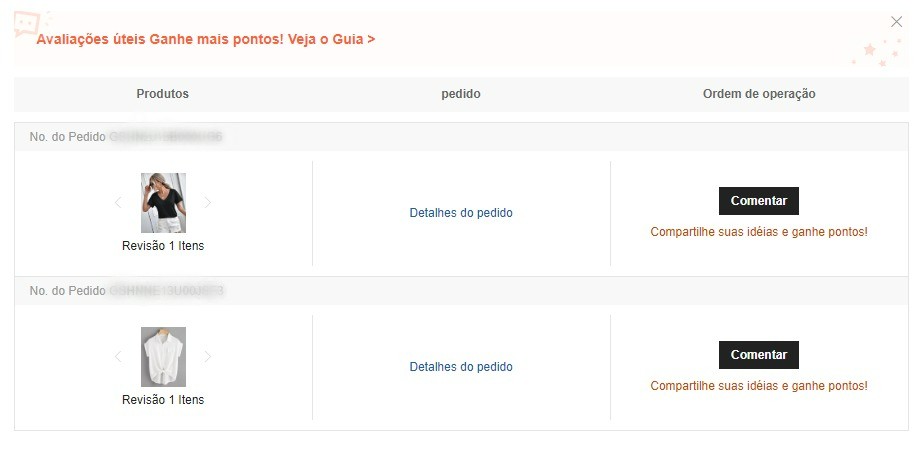 exemplo de ganhar pontos avaliando produtos