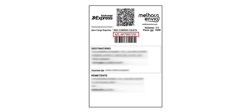 Print etiqueta azul cargo express Modelo etiqueta azul cargo express contendo logo melhor envio, código de barras, informações do destinatário e remetente