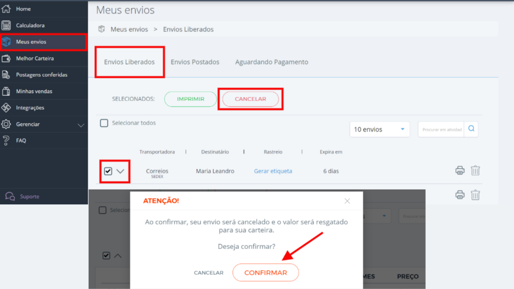 confirmar a exclusão da etiqueta