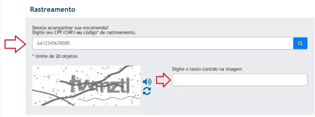 Tela de rastreio dos Correios