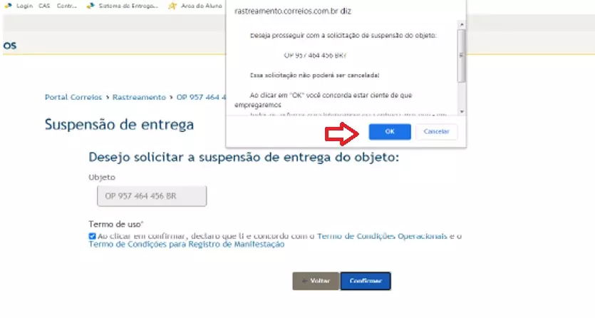 Confirme clicando em "OK"