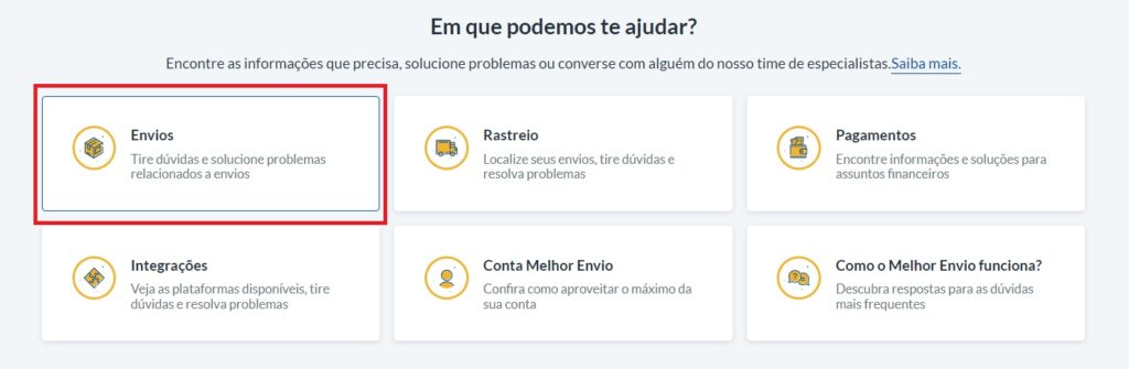 Selecione "Envios"