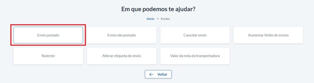 Selecione "Envio postado"