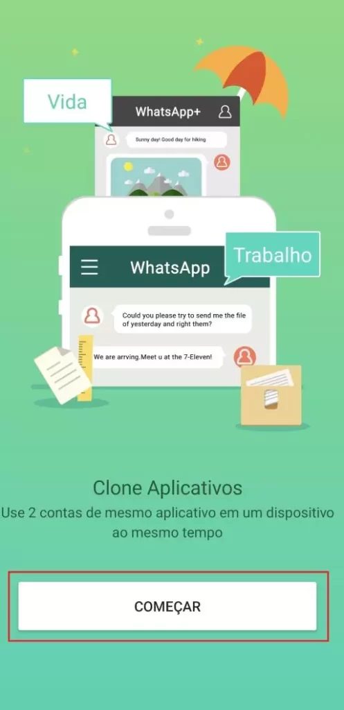 Tela do Parallel Space, clone aplicativos