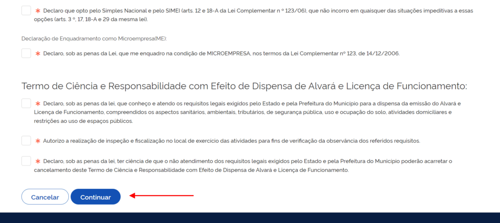 tela de confirmação para virar MEI