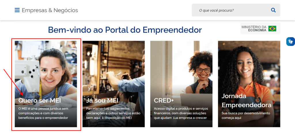 tela de inicio do portal gov.br na área mei