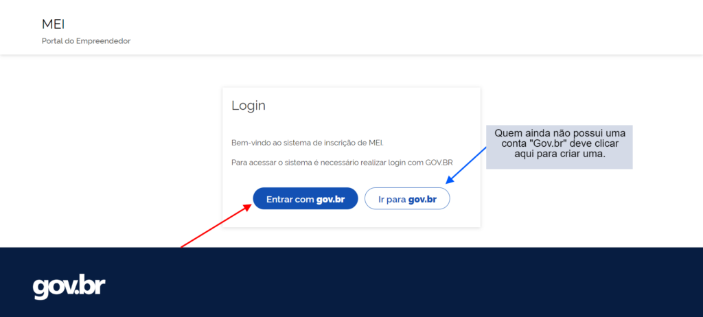 tela com instruções de login