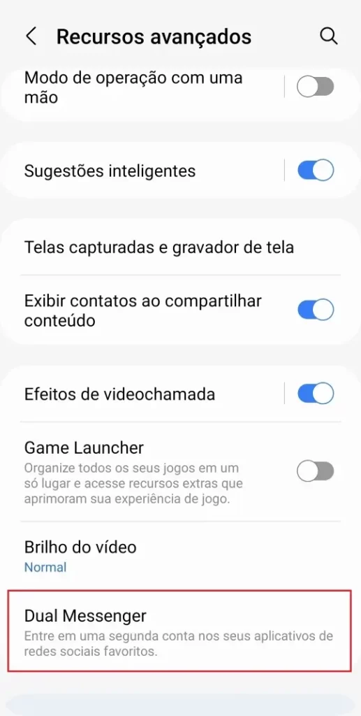 Recursos avançados na aba de configuração do celular