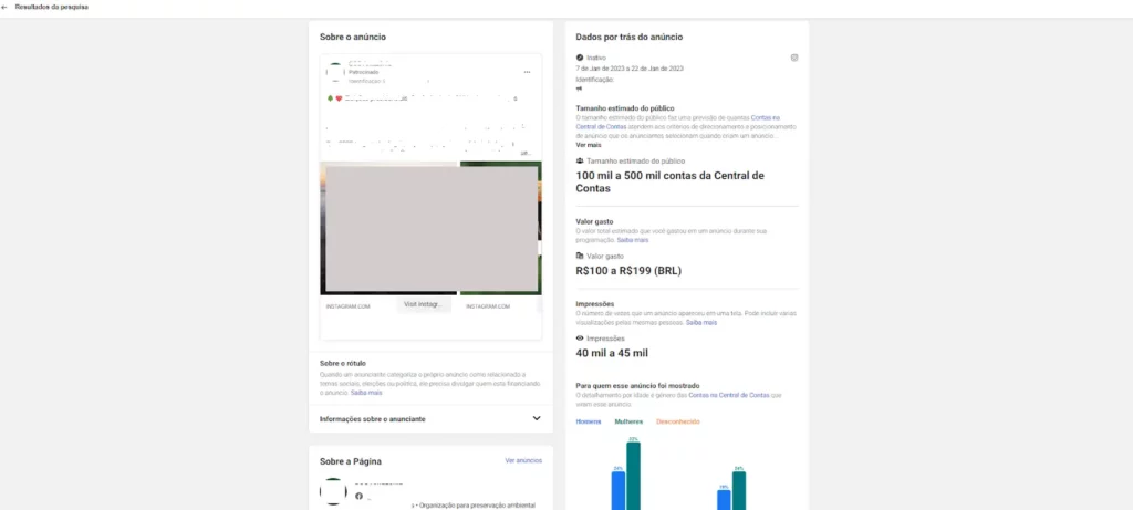 Pesquisa na biblioteca de anúncios