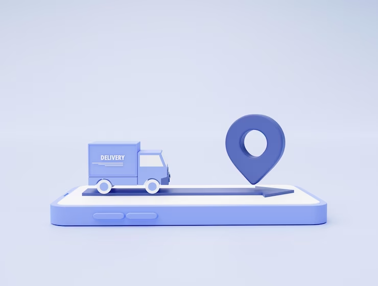 Imagem de caminhão seguindo rumo ao destino em cima de um smartphone